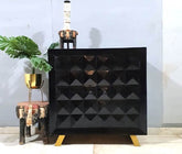 Indian Furniture Handmade Solid Wood Cabinet 2 Door Carved Black 90x40x90Cm